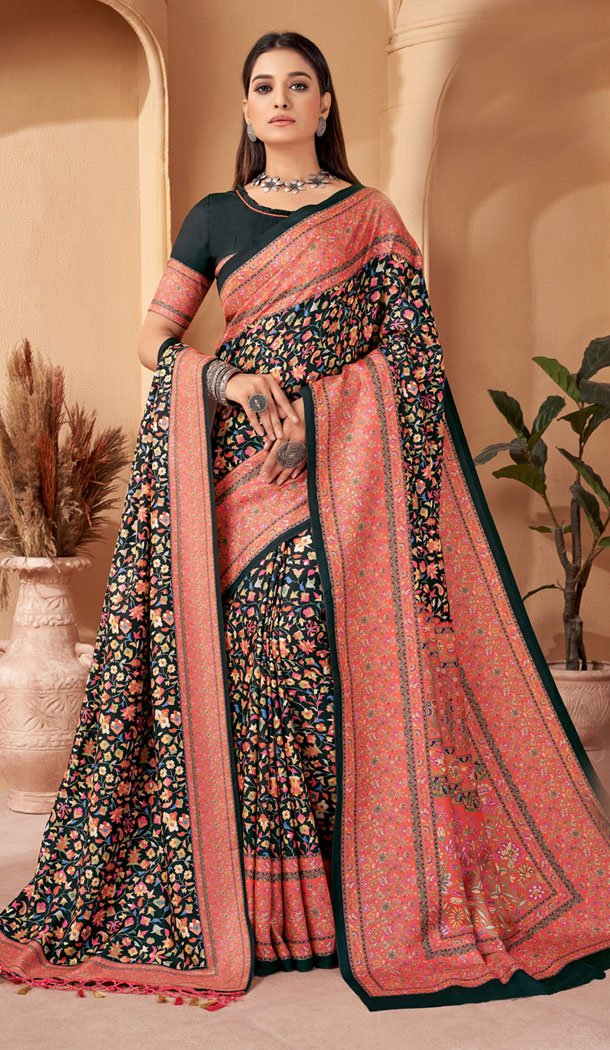 Pashmina Digital Print Work Designer Saree In Multi Color - 8361181983 Pashmina Digital Print Work Designer Saree In Multi Color - 8361181983