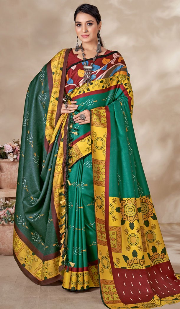 Pashmina Digital Print Work Designer Saree In Teal - 8361181987 Pashmina Digital Print Work Designer Saree In Teal - 8361181987