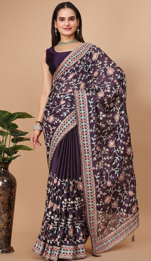 Party Wear Soft Rangoli Silk Embroidered Purple Color Designer Saree - 8378182074