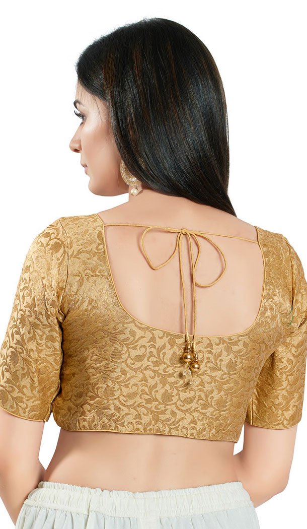 Gold Brocade Woven Work Readymade Saree Blouse - 8451182539