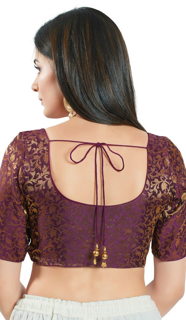 Wine Brocade Woven Work Readymade Saree Blouse - 8451182553