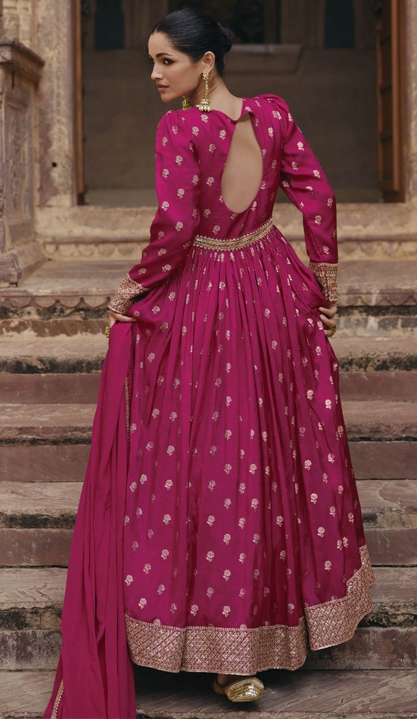 Rani Pink Viscose Silk Embroidery Work Anarkali Salwar Kameez - 8521182885