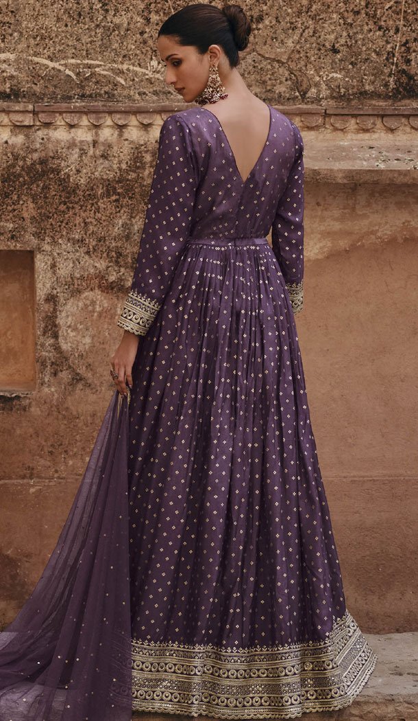 Purple Viscose Silk Embroidery Work Anarkali Salwar Kameez - 8521182887