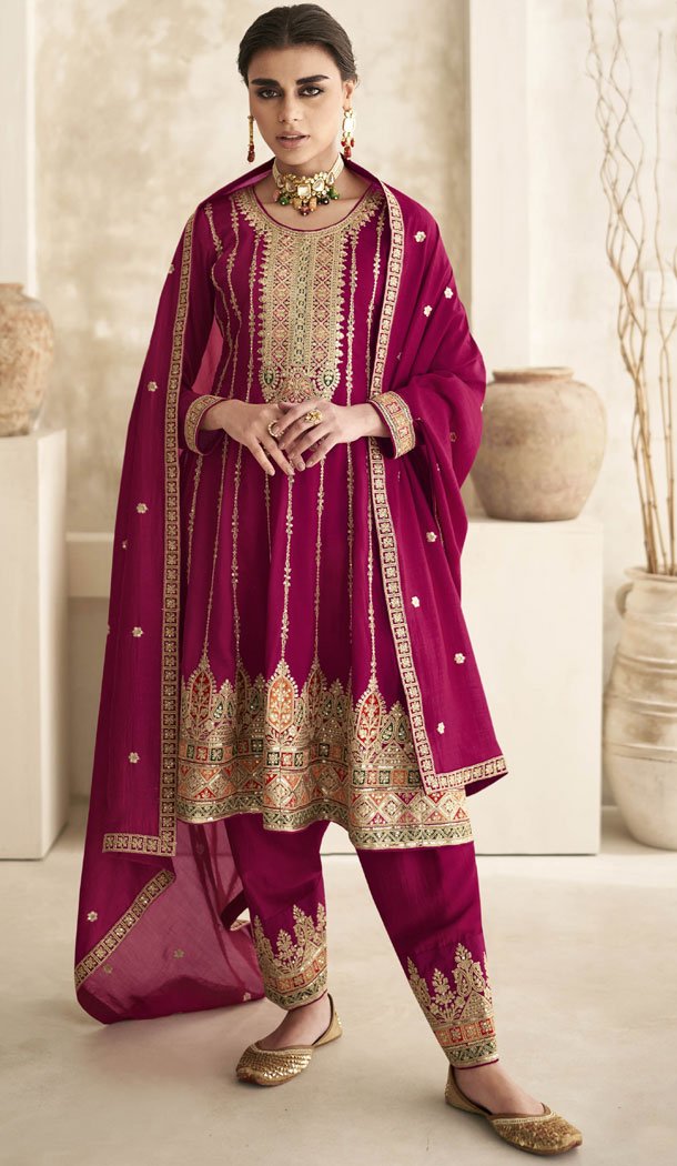 Classy Rani Pink Premium Silk With Embroidery Work Salwar Kameez - 8523182891