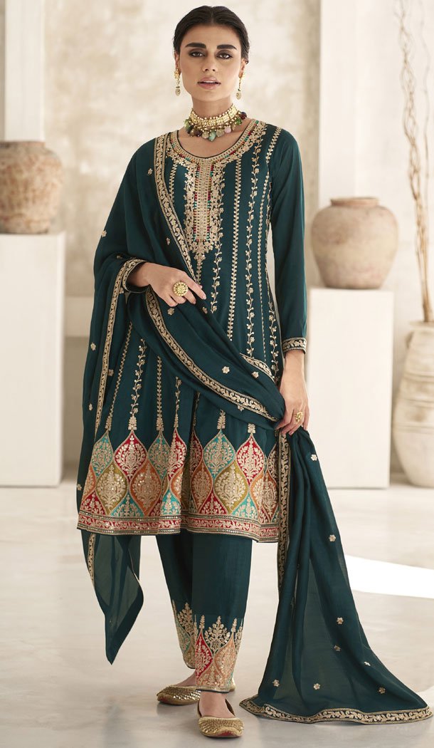 Ethnic Green Premium Silk With Embroidery Work Salwar Kameez - 8523182893