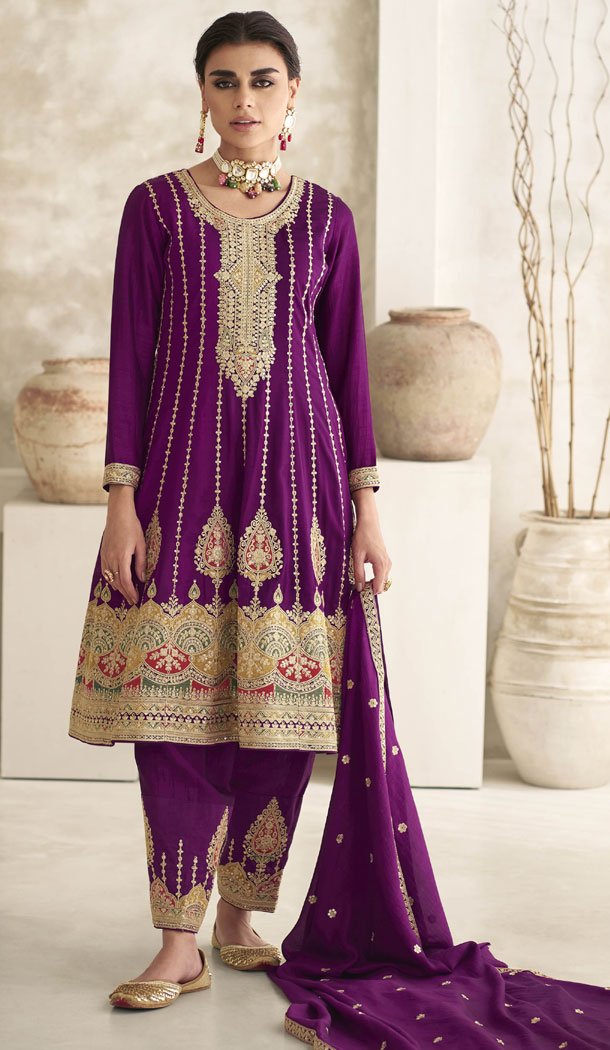 Beautiful Magenta Premium Silk With Embroidery Work Salwar Kameez - 8523182894