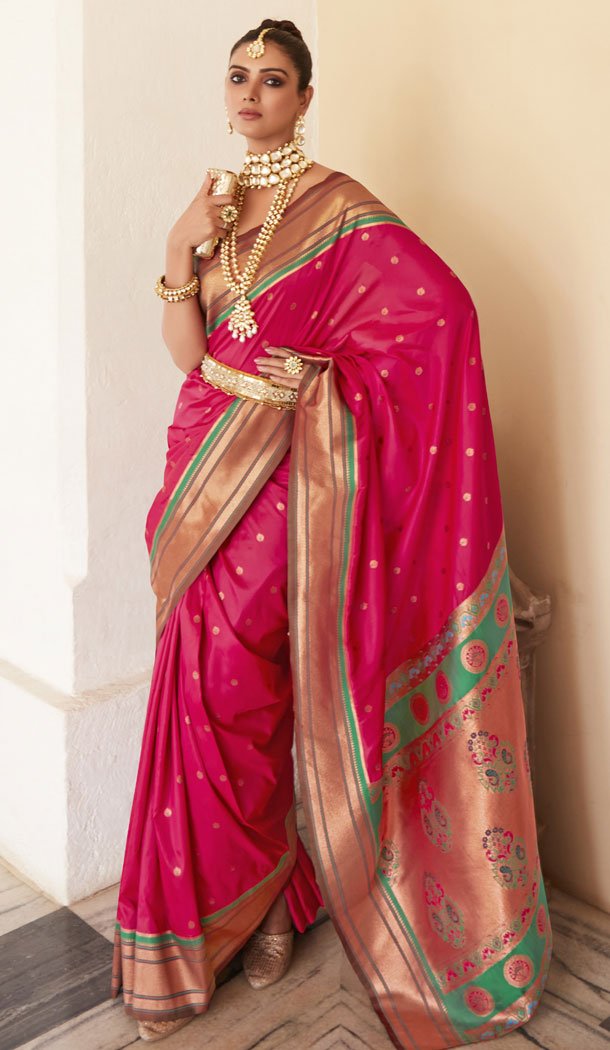 Paithani Silk With Woven Work Traditional Saree In Pink - 8584183149