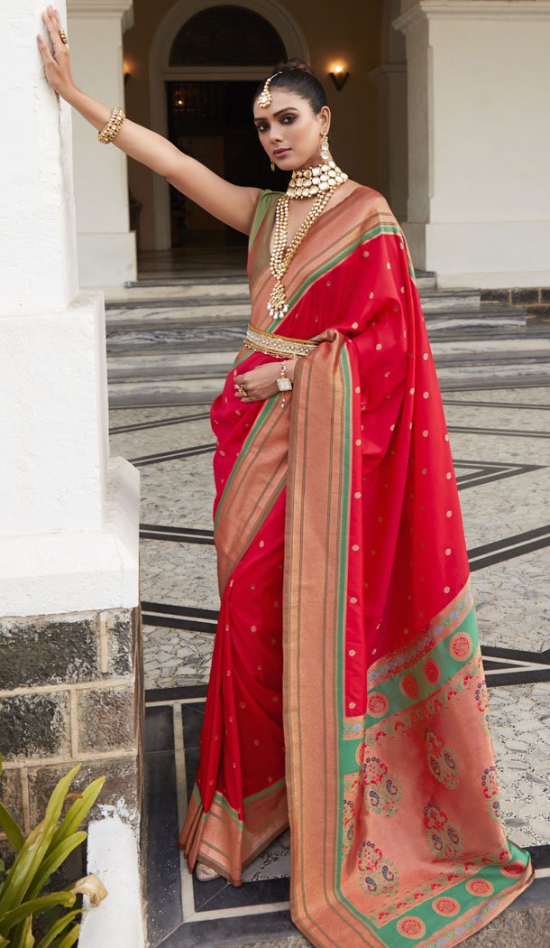 Paithani Silk With Woven Work Traditional Saree In Red - 8584183151