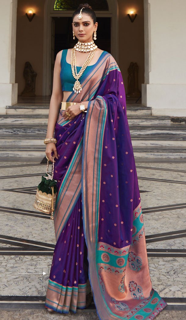 Purple Paithani Silk With Woven Work Traditional Saree - 8584183153