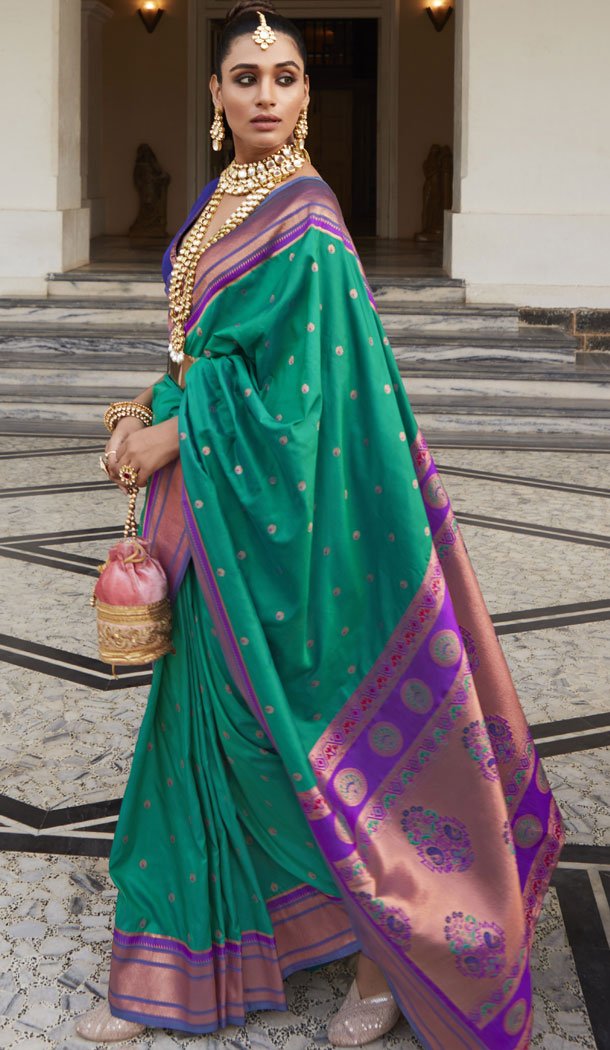 Paithani Silk With Woven Work Traditional Saree In Mint Green - 8584183154