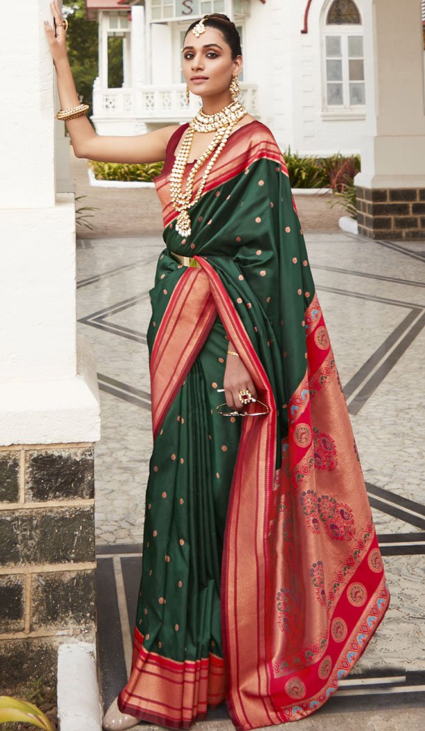 Paithani Silk With Woven Work Traditional Saree In Green - 8584183155