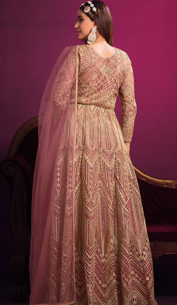 Embroidery Work Pink Color Net Pakistani Salwar Suit - 8591183193