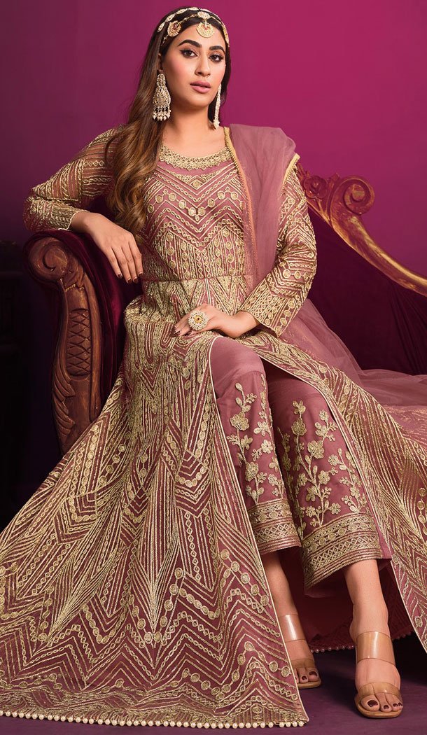 Embroidery Work Pink Color Net Pakistani Salwar Suit - 8591183193