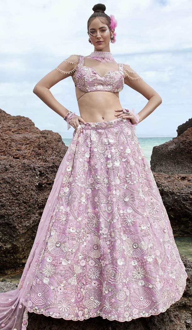 Organza With Embroidery Work Bridal Lehenga Choli In Mauve - 8593183203