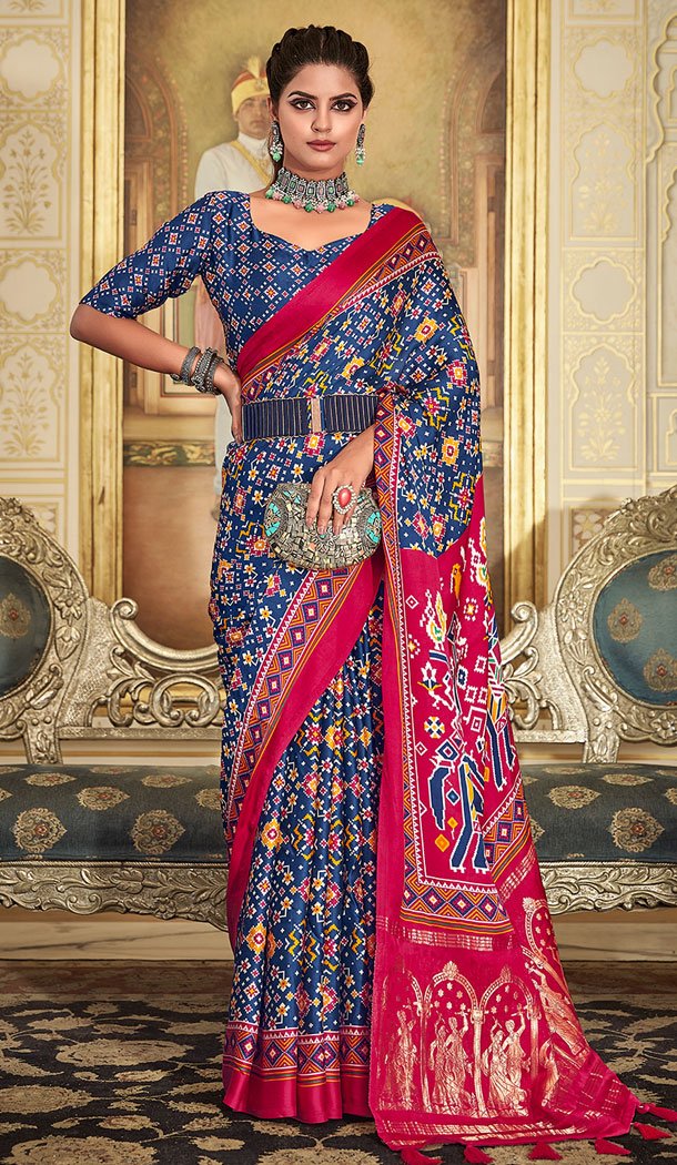 Pure Gaji Silk Digital Printed Designer Saree In Blue - 8596183220