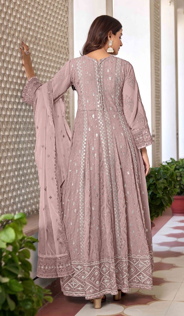 Mauve Faux Georgette Embroidery Work Designer Salwar Kameez - 8601183235