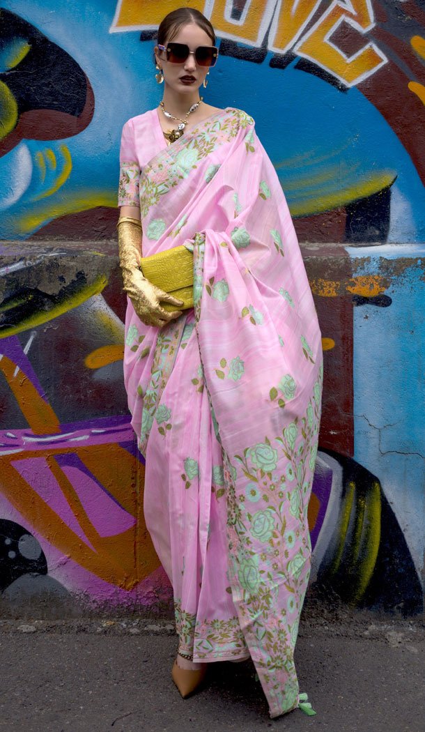 Jacquard Work Pink Color Weaving Silk Indian Saree - 8603183242