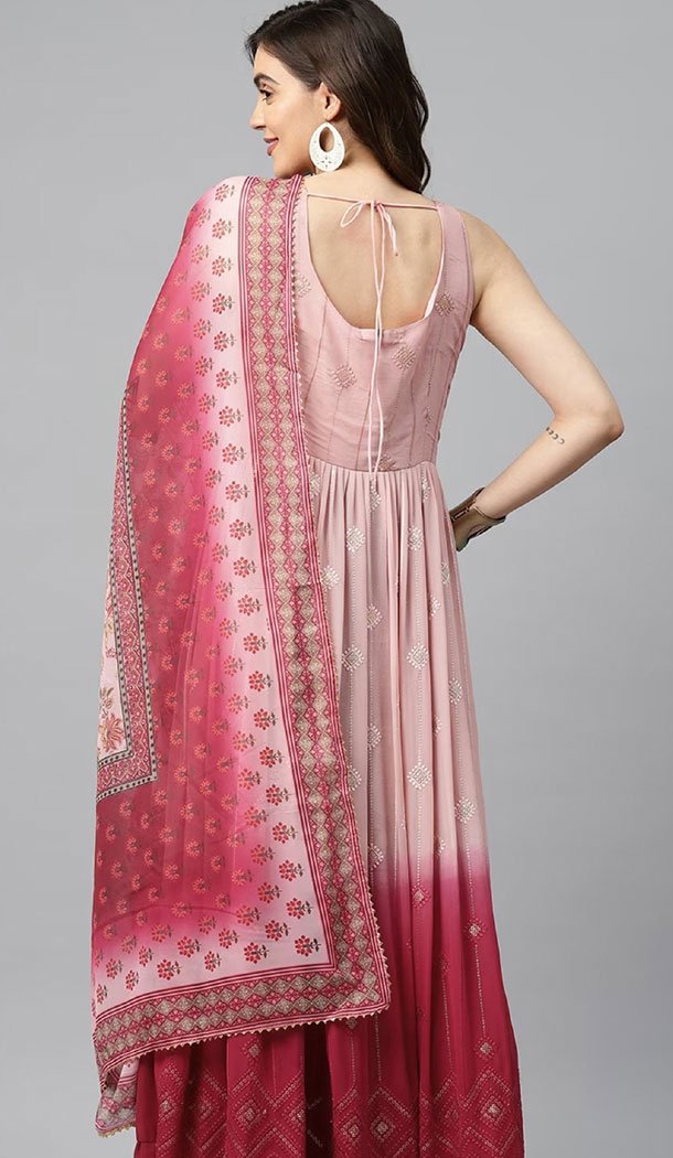 Pink Color Georgette Embroidered Designer Readymade Sharara Suit - 8626183367