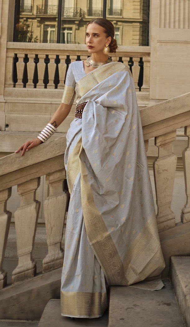 Mesmerizing Off White Khaddi Silk Weaving Work Traditional Wear Saree - 8660183564