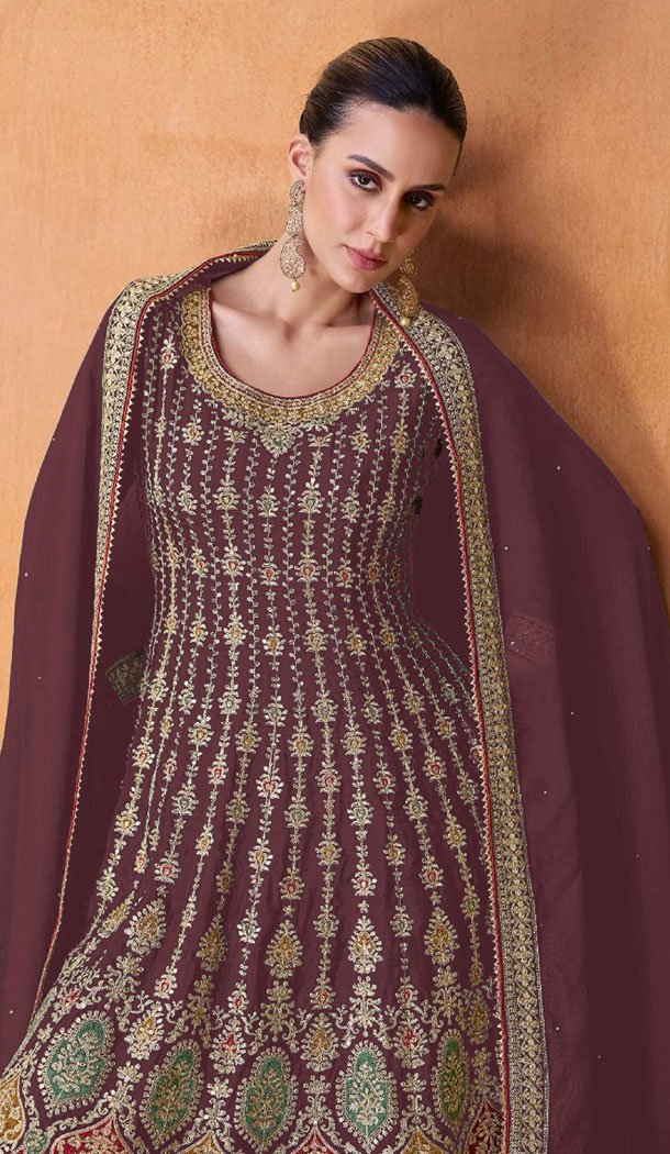 Embroidery Work Georgette Pakistani Purple Designer Sharara Suit - 8687183701
