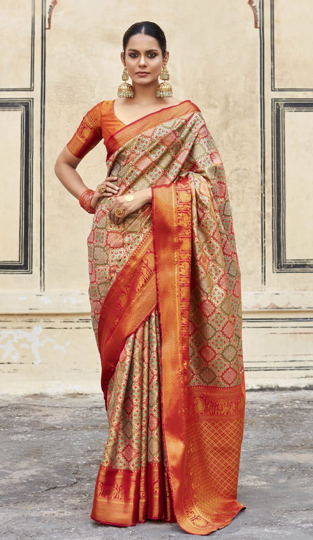Multi Color Pattu Silk Zari Weaving Work Indian Saree - 8706183829