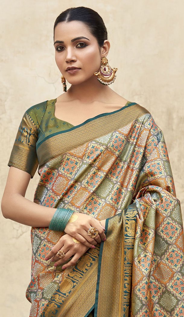 Pattu Silk Multi Color Zari Weaving Work Indian Saree - 8706183830