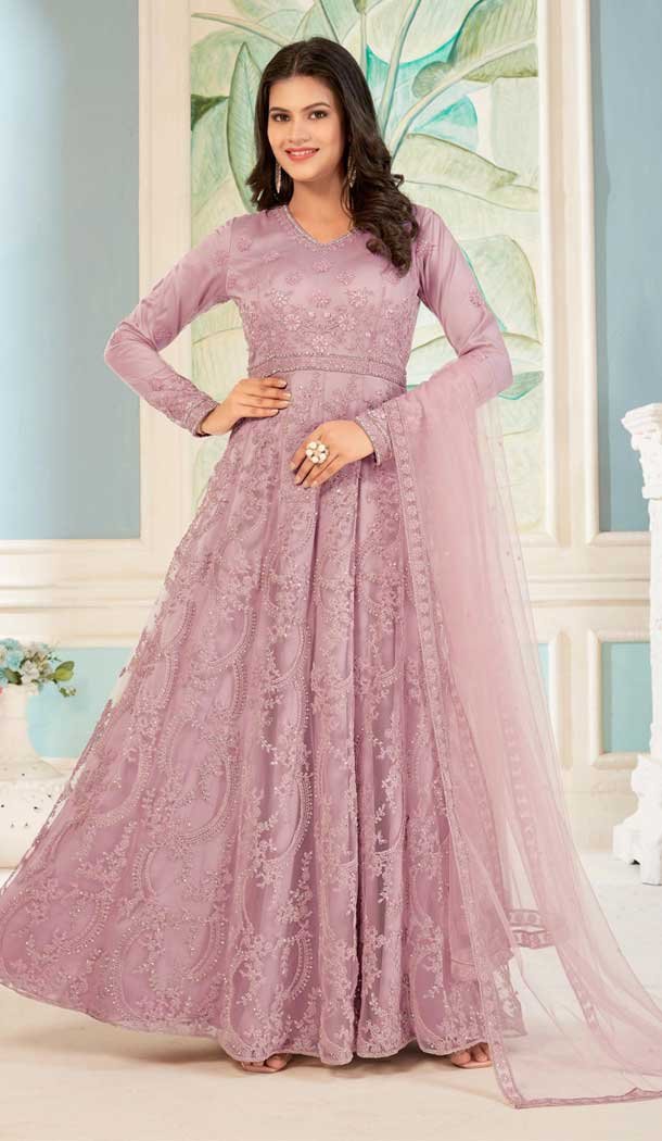 Net Embroidered Work Pakistani Anarkali Salwar Suit in Pink -8741183975