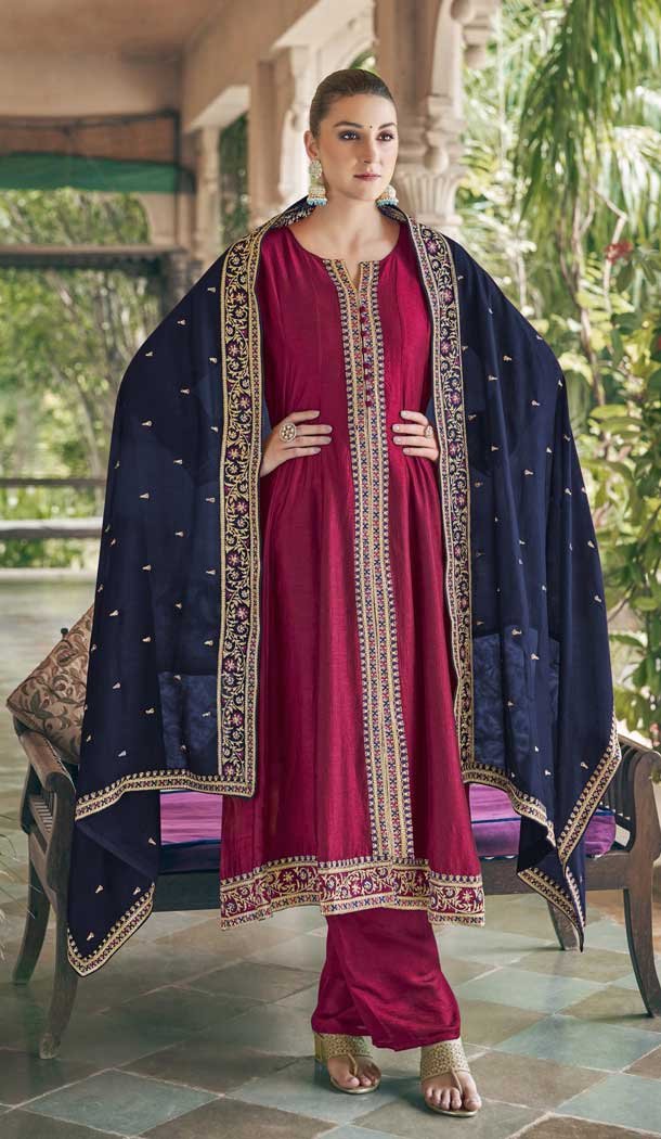 Premium Silk Embroidery Work Pakistani Salwar Suit in Maroon -8849184463