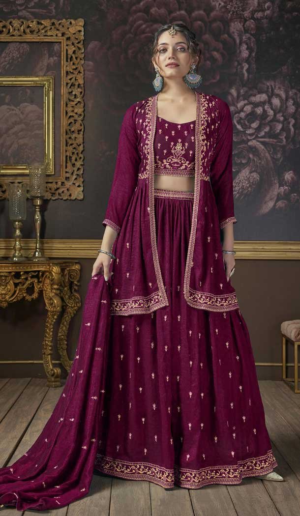 Wine Color Premium Silk Embroidery Work Designer Lehenga Suit -8851184473