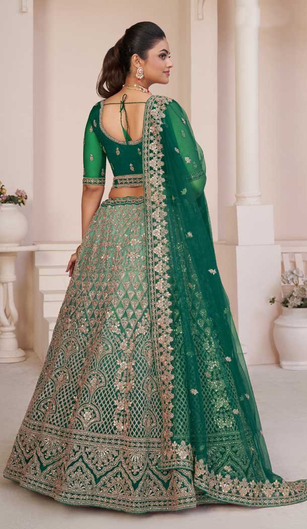 Net Sequence Work Plus Size Bridal Wear Lehenga Choli in Green -8824184349