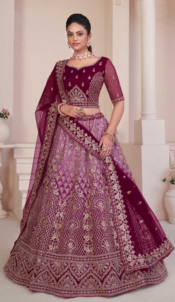 Net Sequence Work Bridal Wear Lehenga Choli in Maroon -8824184351