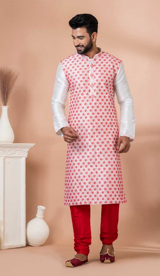 Multi Color Banarasi Dhupion Embroidery Work Designer Men's Wear Kurta -9021185283