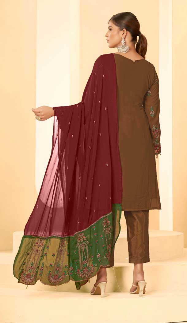 Georgette Embroidery Work Party Wear Salwar Suit in Brown -9035185381