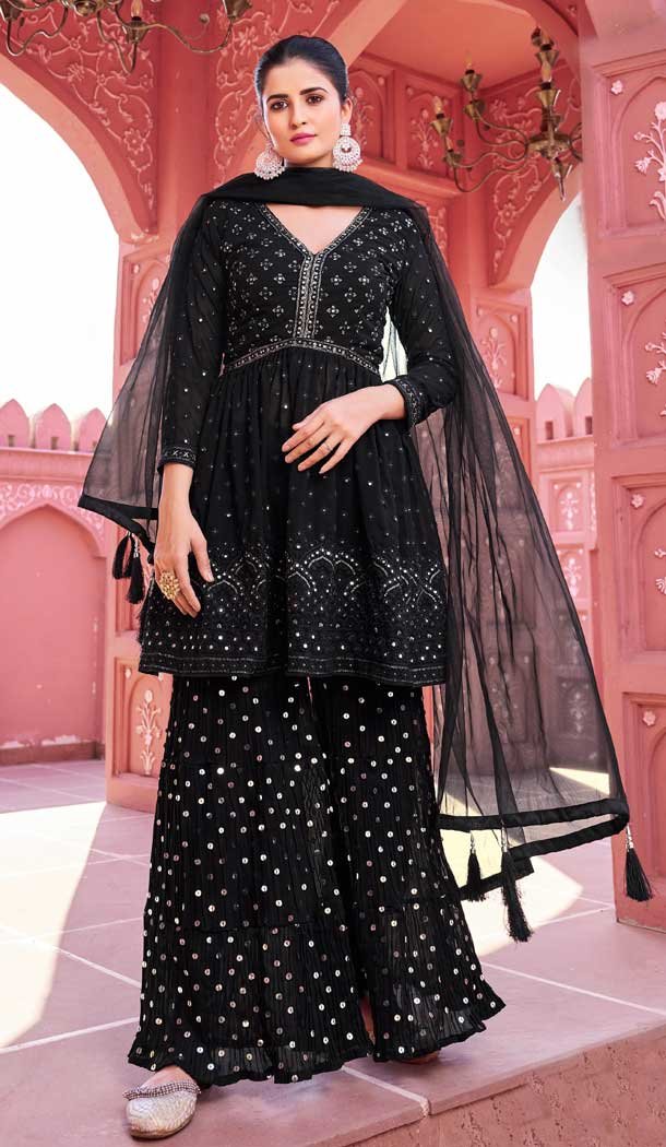 Georgette Embroidery Work Designer Wear Salwar Suit in Black -9109185708