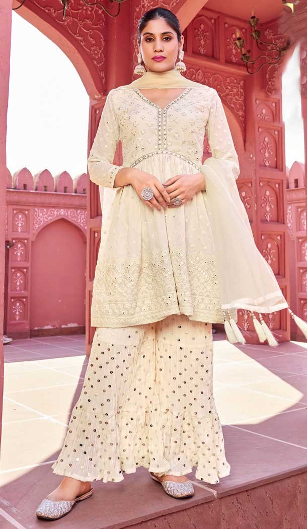 Georgette Embroidery Work Designer Wear Salwar Suit in White -9109185709