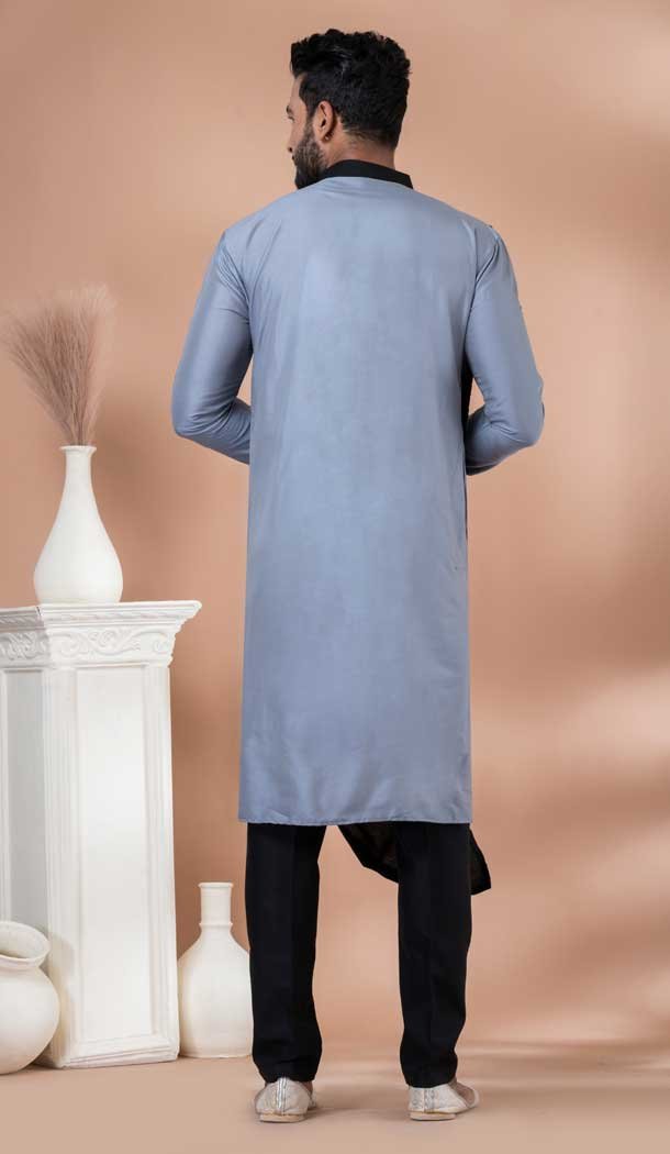 Viscose Designer Wear Kurta Pajama for Men in Grey Color -9132185849