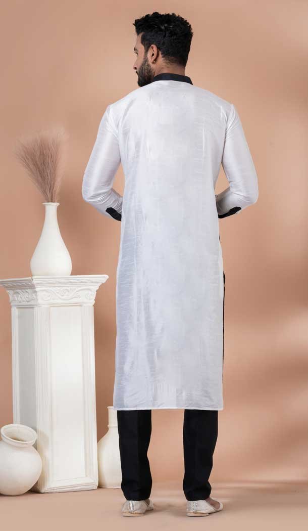Dhupion Silk Designer Wear Kurta Pajama for Men in White Color -9132185850