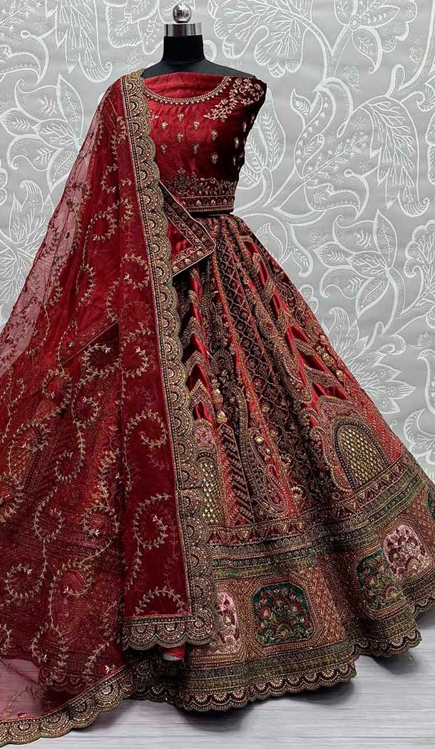 Heavy Velvet Diamond Work Wedding Wear Lehenga Choli In Maroon -139405856