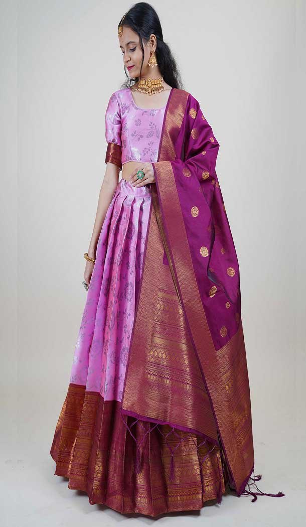 Lichi Silk Weaving Work Indian Traditional Lehenga Choli In Pink -9239186356