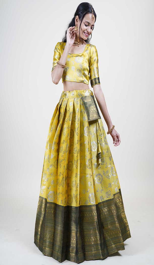 Lichi Silk Weaving Work Indian Traditional Lehenga Choli In Yellow -9239186357