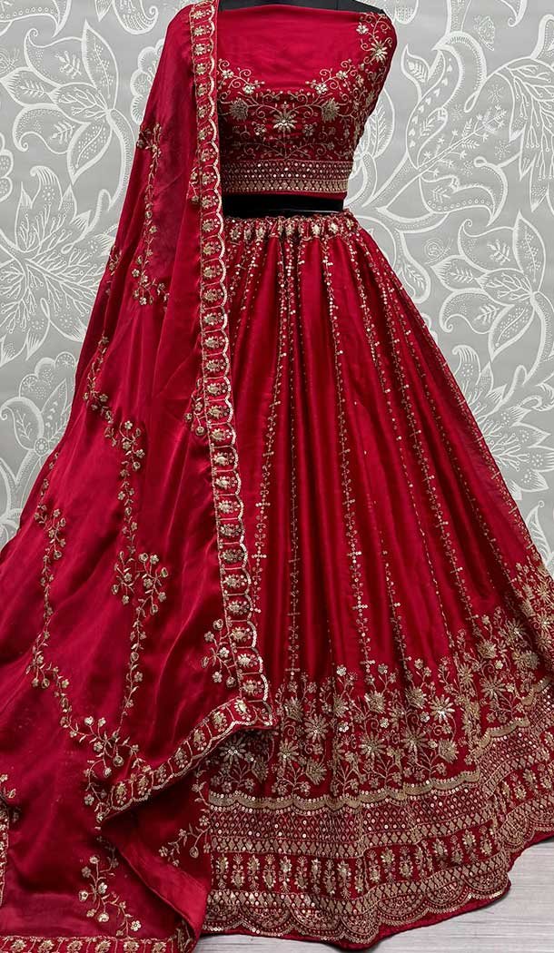 Satin Chiffon Embroidery Work Designer Lehenga Choli In Pink -140536460