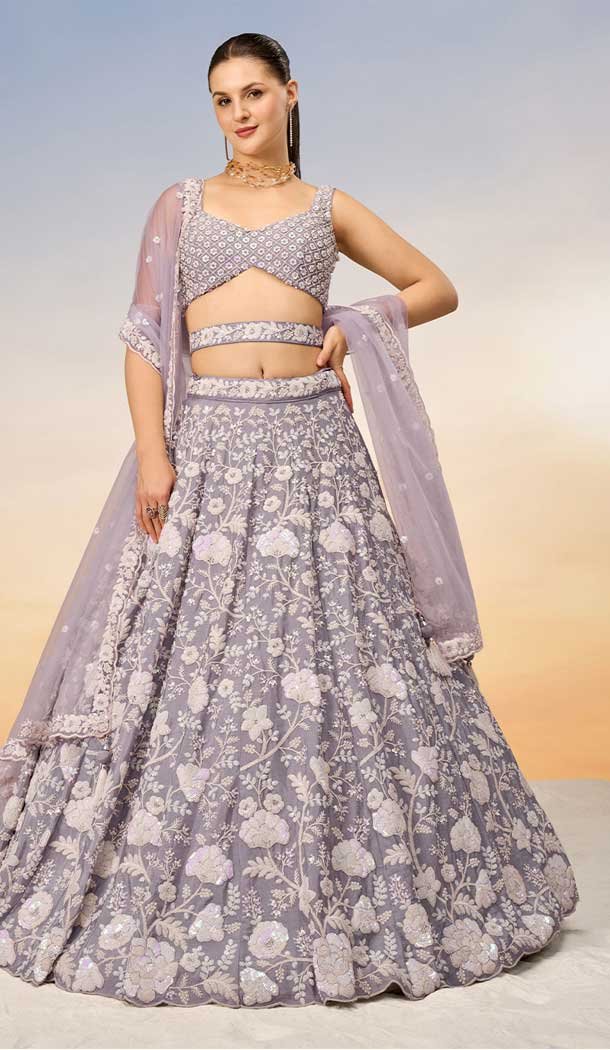 Georgette Embroidery Work Designer Wear Lehenga Choli In Mauve - 142027312