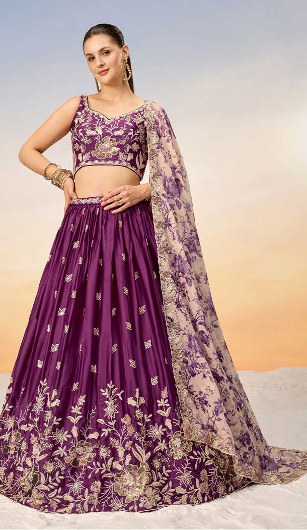 Chiffon Embroidery Work Designer Wear Lehenga Choli In Burgundy - 142027318
