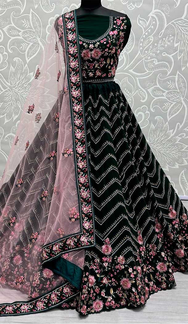 Georgette Jari Embroidery Work Designer Wear Lehenga Choli In Green - 141306869