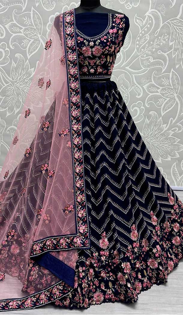 Georgette Jari Embroidery Work Designer Wear Lehenga Choli In Blue - 141306870
