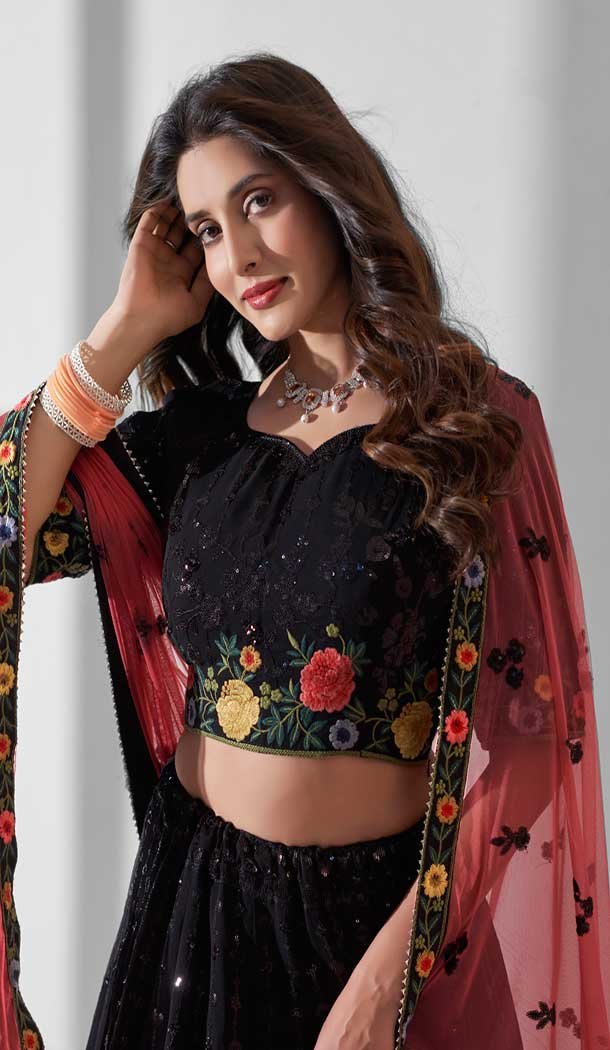 Black Georgette Embroidery Work Designer Lehenga Choli - 142677685