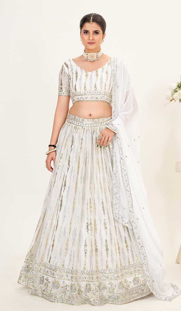 Georgette Embroidery Work Party Wear Lehenga Choli In White - 9367186876