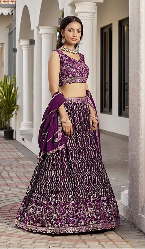 Wine Georgette Embroidery Work Traditional Lehenga Choli - 9368186886