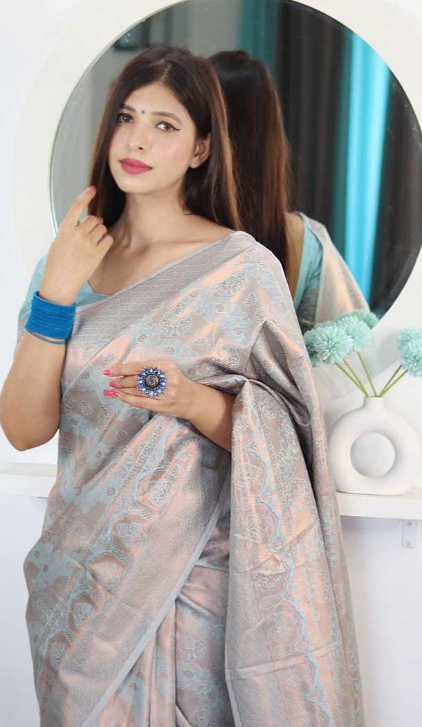 Sky Blue Banarasi Silk Jacquard Work Traditional Wear Saree - 9395187044