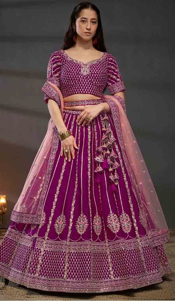 Silk Embroidered Designer Wear Lehenga Choli In Burgundy - 143458140